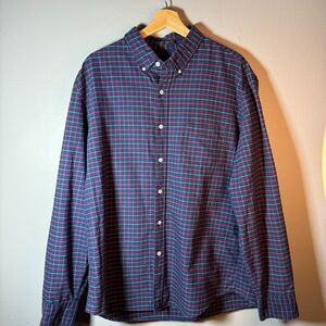 J.Crew Mens Slim Fit XL Plaid Button Down Shirt Navy Red 100% Cotton Long Sleeve